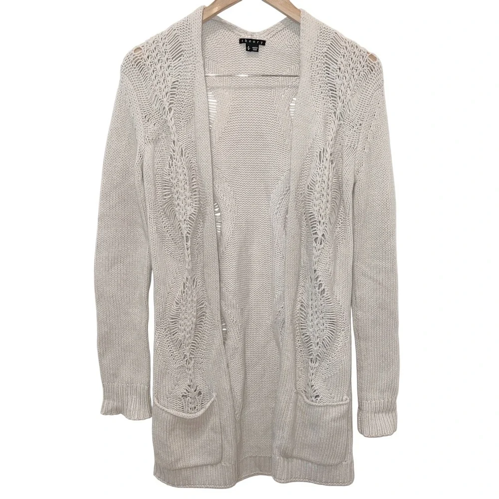 Theory‎ Wool Cardigan Sweater Coat Light Gray Size Small EUC
